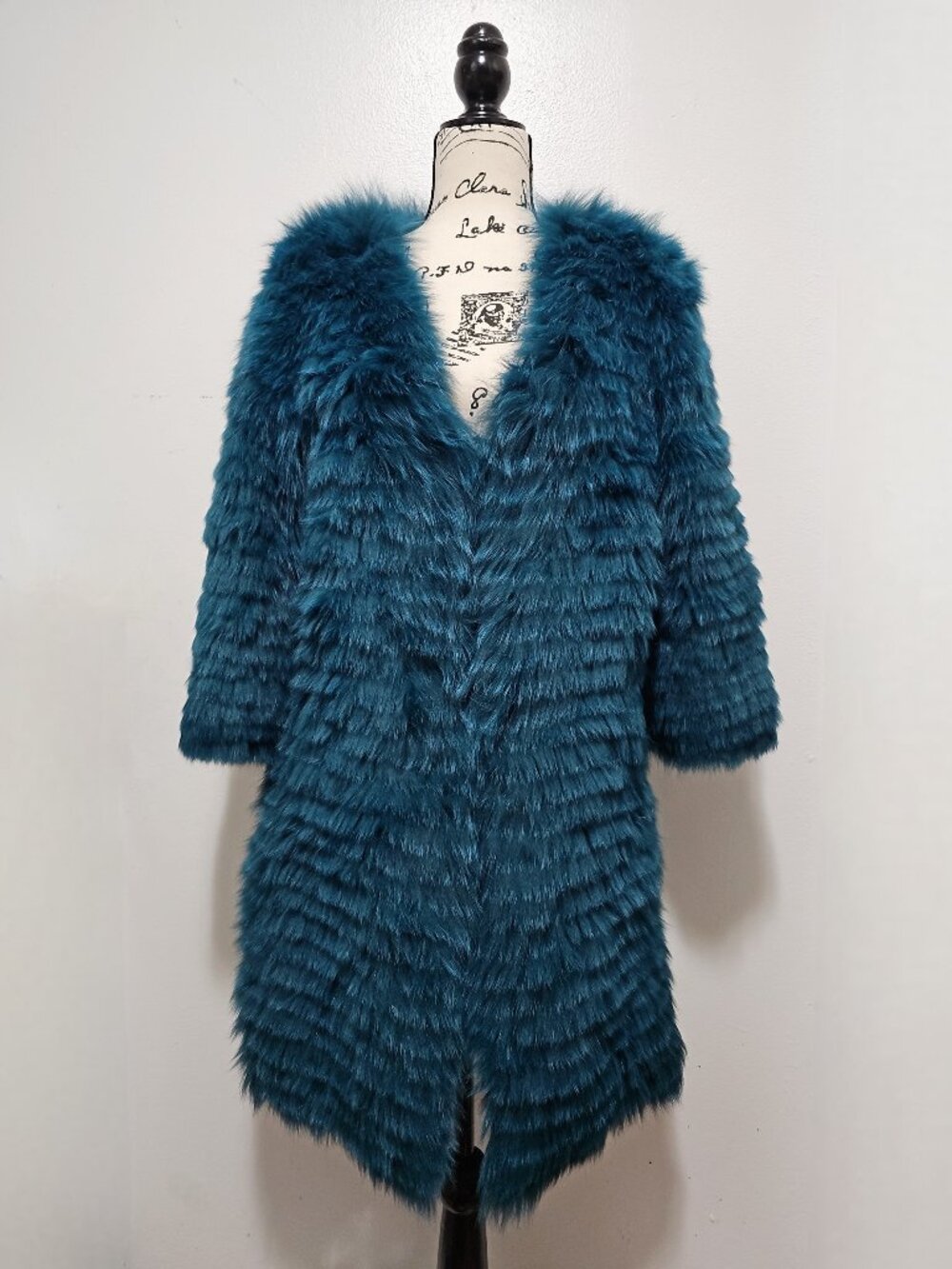 NewReal Striped Knitted Fox Fur Jacket Coat Teal Blueish Jungle Green NoMink